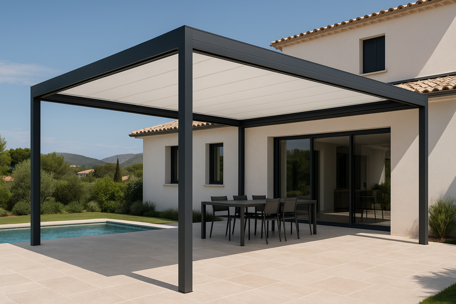 Installer une pergola bioclimatique adossée RAL 9016 à lames rétractables et LED à Marseille 13009