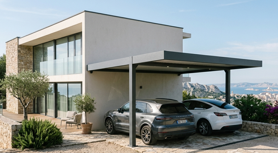 Installation d'un carport en alu adossé à Marseille 13002
