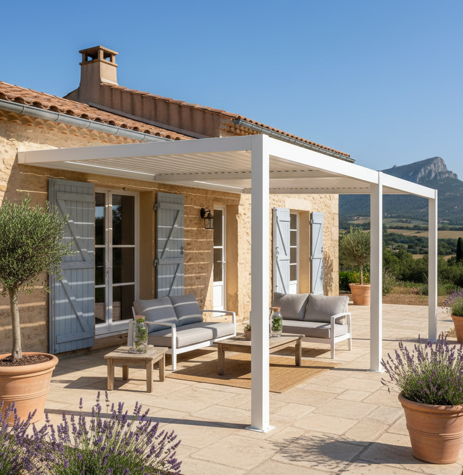 Pose & Installation d'une Pergola Adossée pour une jolie maison traditionnelle à Aubagne - Devis Gratuit - signée Grand Sud Habitat
