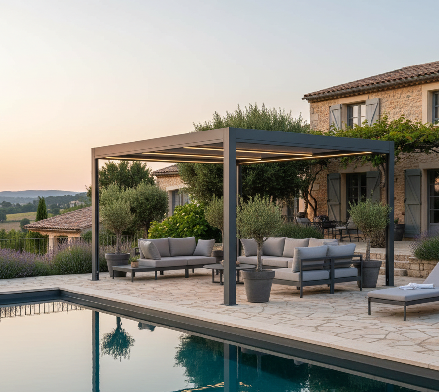  Pergola bioclimatique autoportée aluminium avec LED à Marseille 13013
