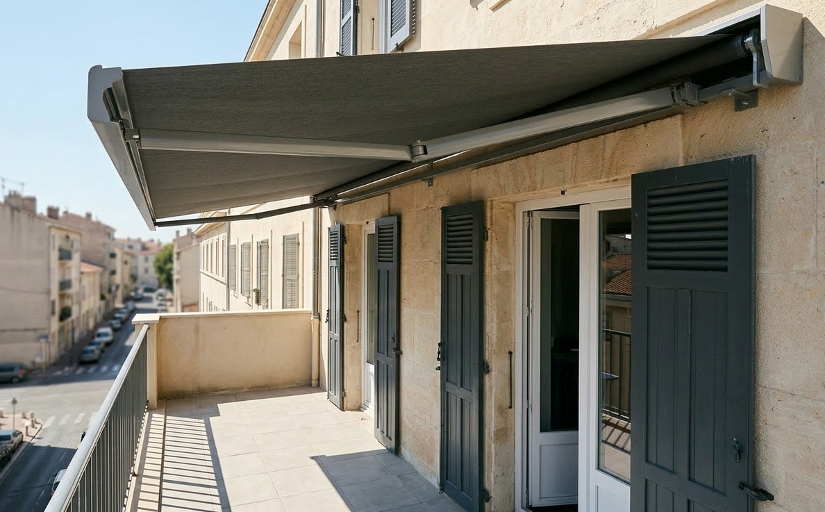 Store banne monobloc sur mesure pas cher installé à Marseille 13005