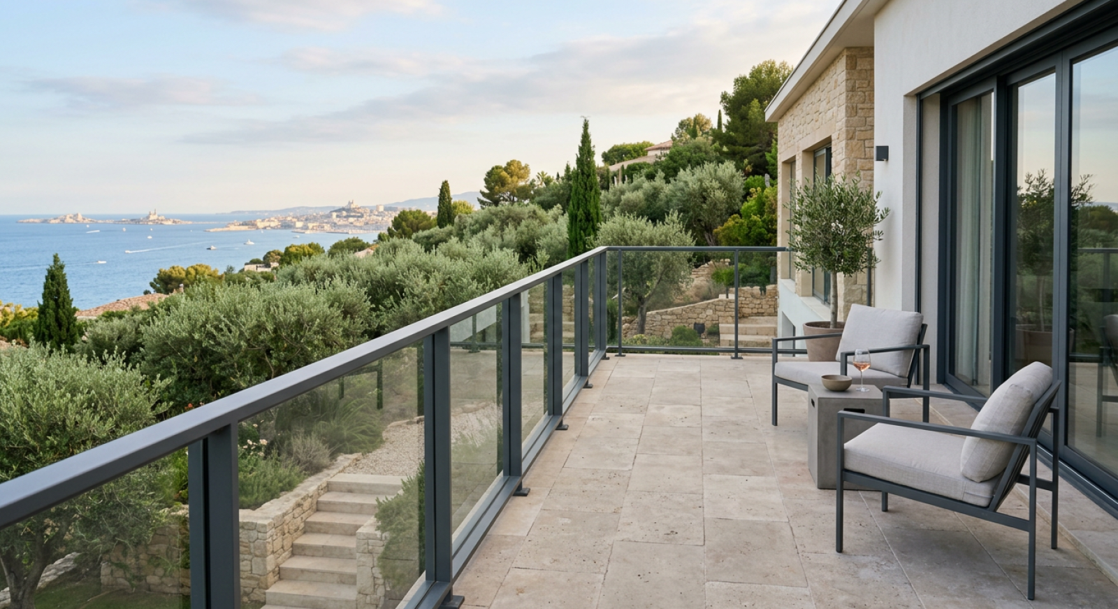 Garde-corps aluminium et verre pour une villa contemporaine à Marseille 13007