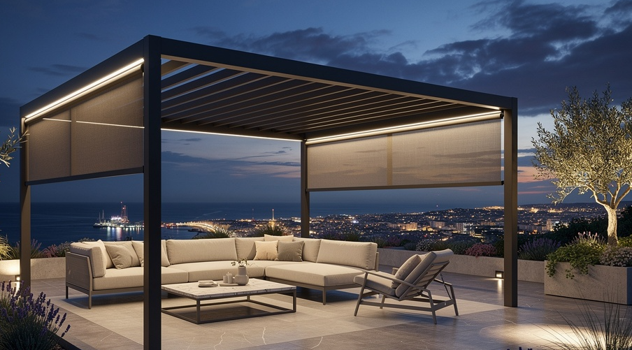 Pergola bioclimatique en aluminium à lames orientables à Marseille 13002