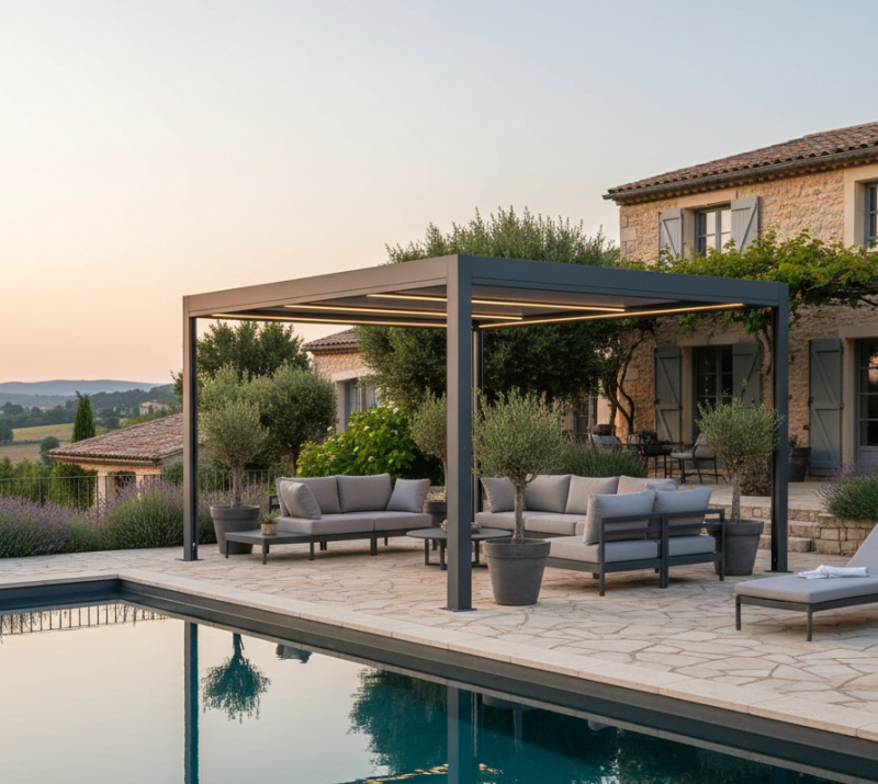  Pergola bioclimatique autoportée aluminium avec LED à Marseille 13013